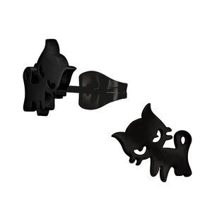 Black Cat Stud Earrings – Stainless Steel and Waterproof